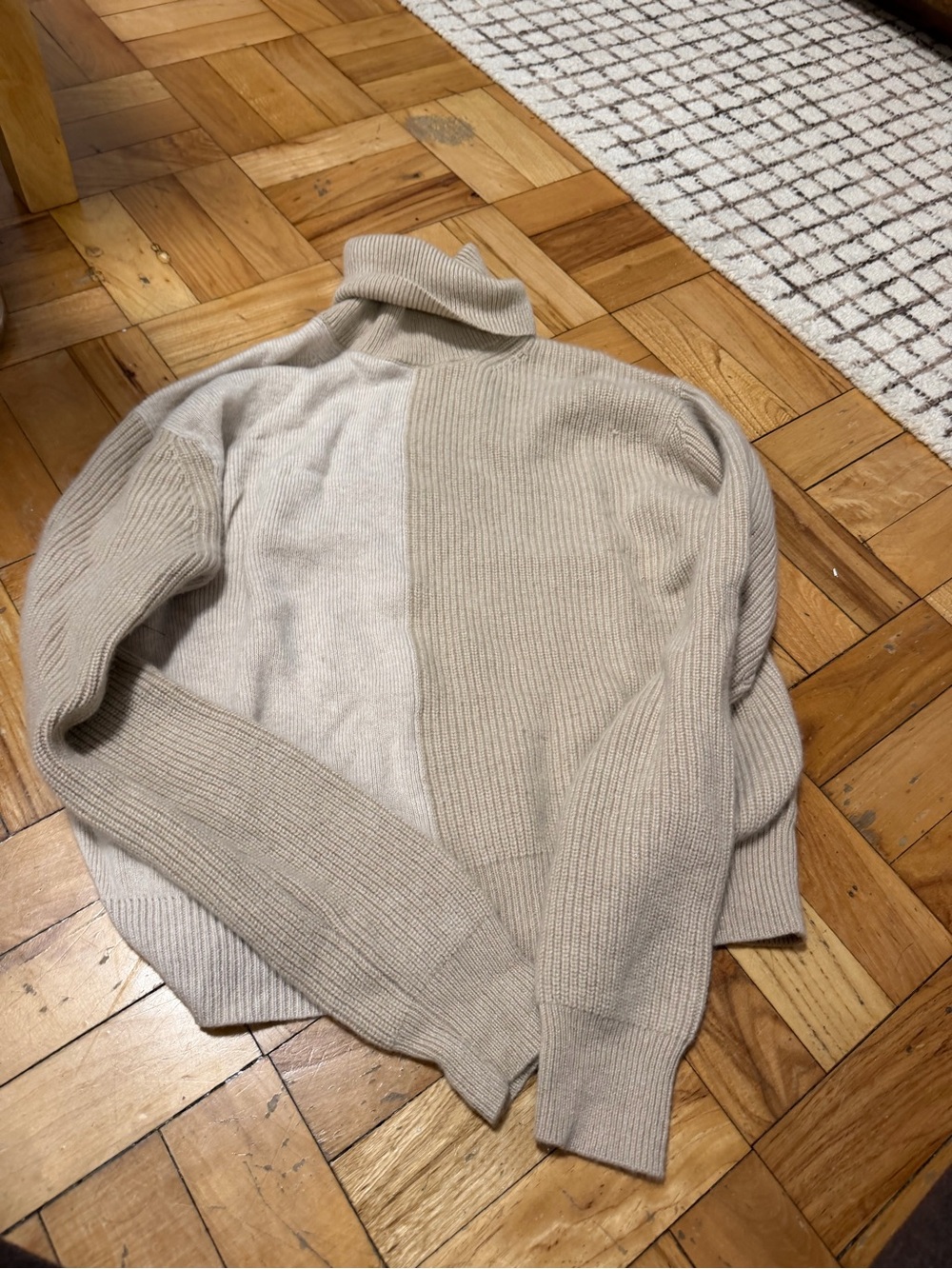 Theory Two-Tone Cream and Beige Turtleneck Sweater
